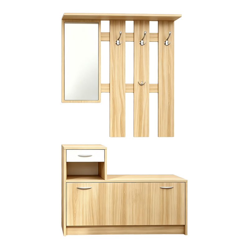 Mobilier de hol cu oglindă Jentia, Diverse culori, 100x24x186 cm - Stejar - Alb | SKU: 431-000003 | Mobilier de hol cu oglindă Jentia, 100x24x186 cm, varianta Stejar - Alb, produs pentru amenajarea locuinței, disponibil online în România la CasaMob