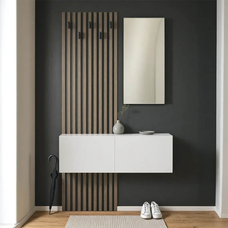Mobilier de intrare Arika cu oglinda si riflaj, 100x37x199 cm - Mobilier de intrare Arika cu oglinda si riflaj, 100x37x199 cm - 230-000089