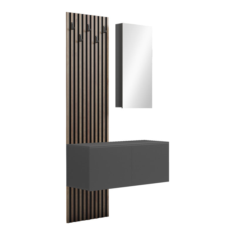 Mobilier de intrare Arika cu oglinda si riflaj, 100x37x199 cm - Stejar