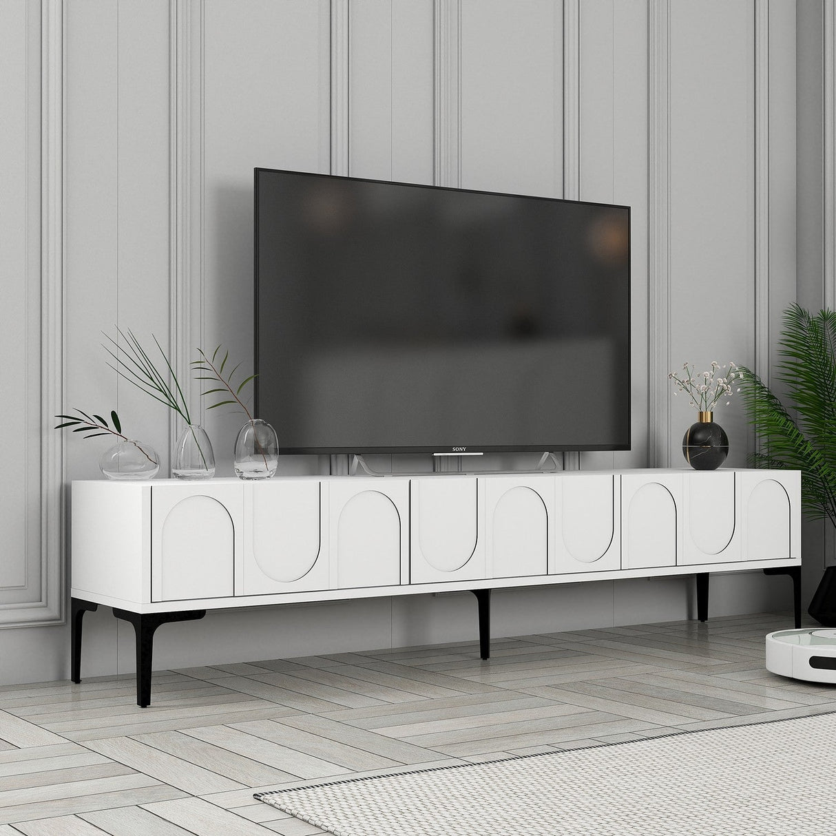 Mobilier Lyon 42, Crem - White Black, 180x35 cm - White
Black
