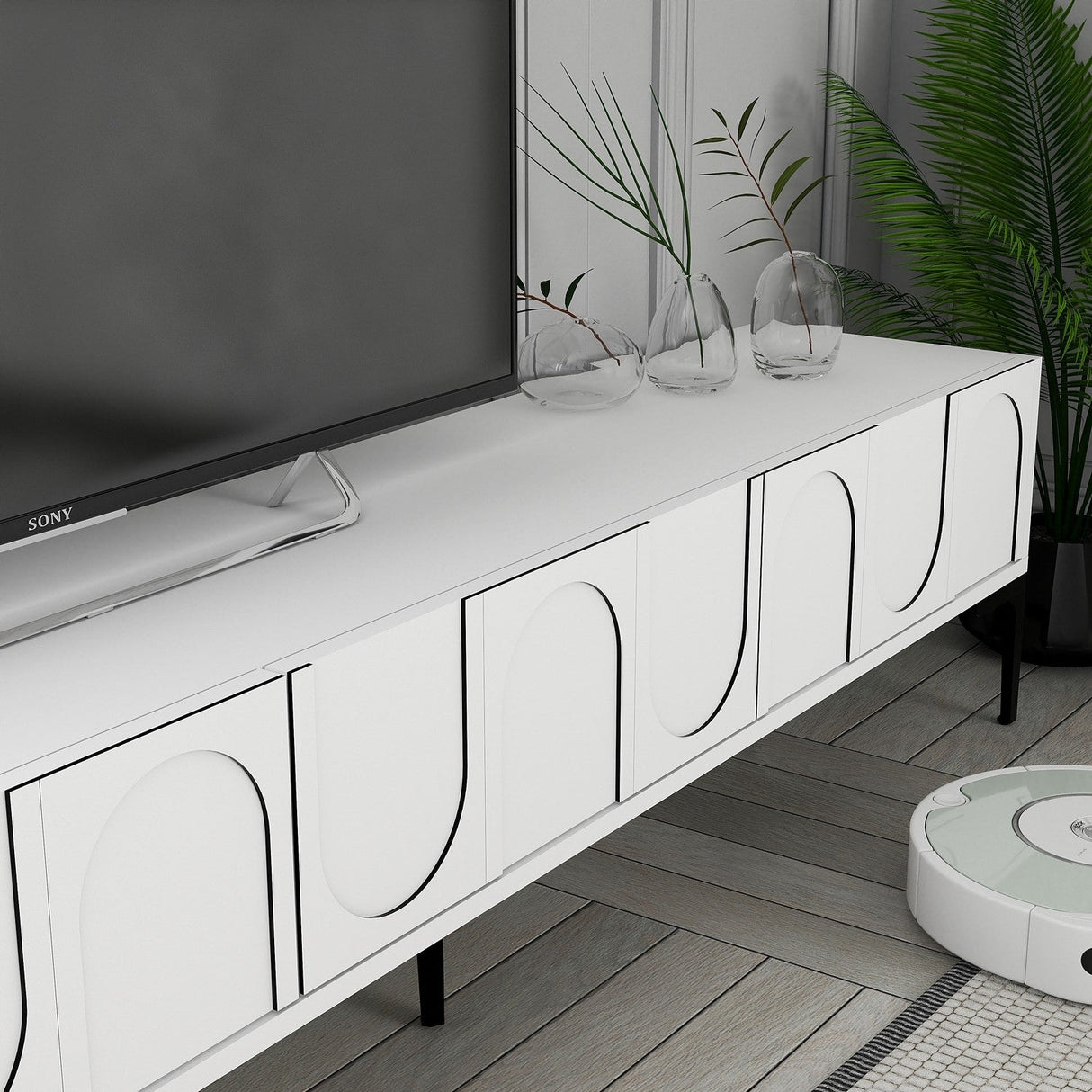 Mobilier Lyon 42, Crem - White Black, 180x35 cm - White
Black