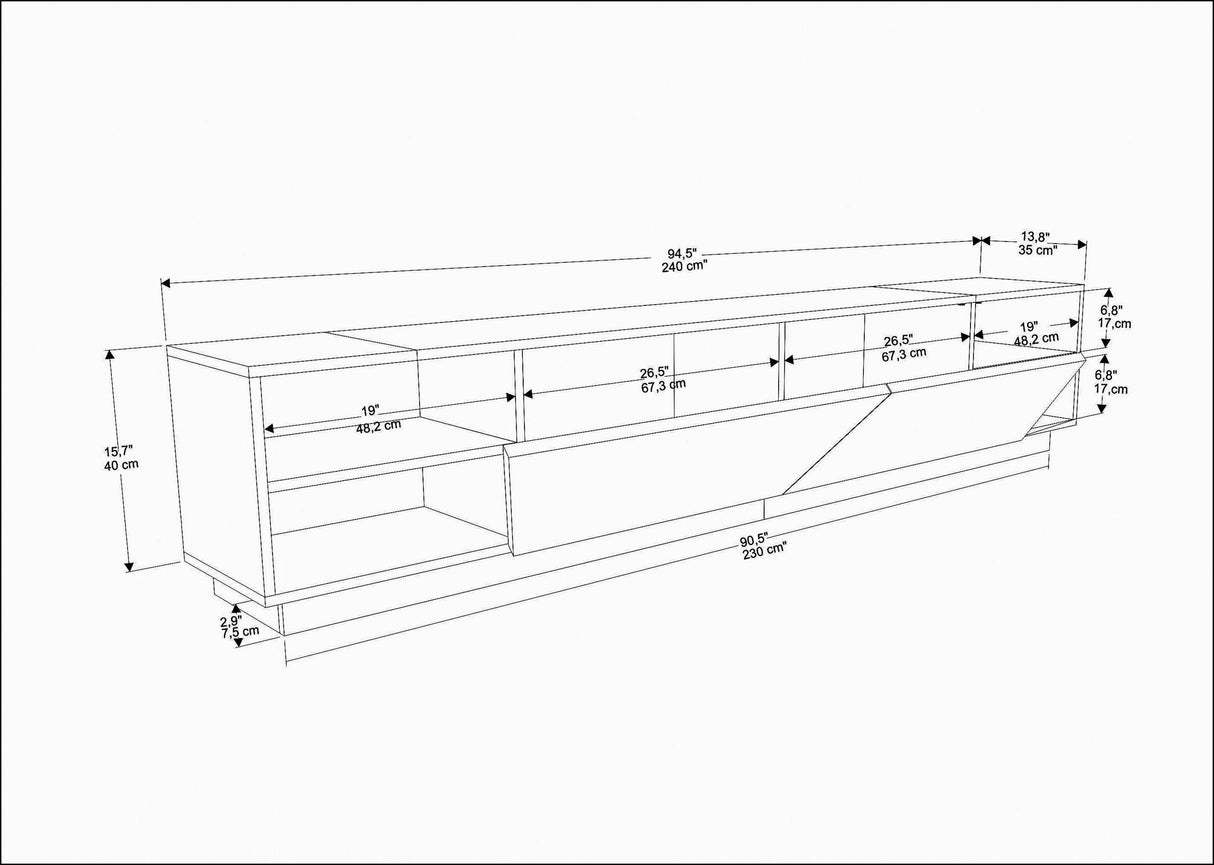 Mobilier Rhodes, Gri - Alb, 240x37 cm - Alb