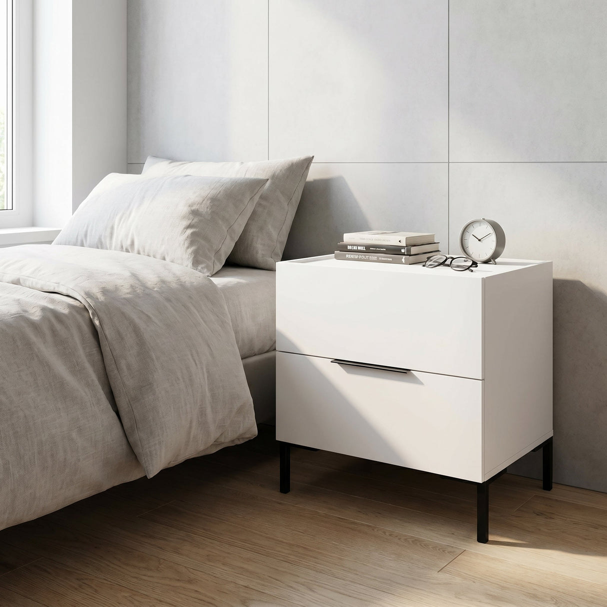 Noptiera KMD-1720-DD-1 Home Collection® Oryana, 2 sertare, Alb - Nuc, 55x59x44 cm - Alb | SKU: KMD-1720-DD-1