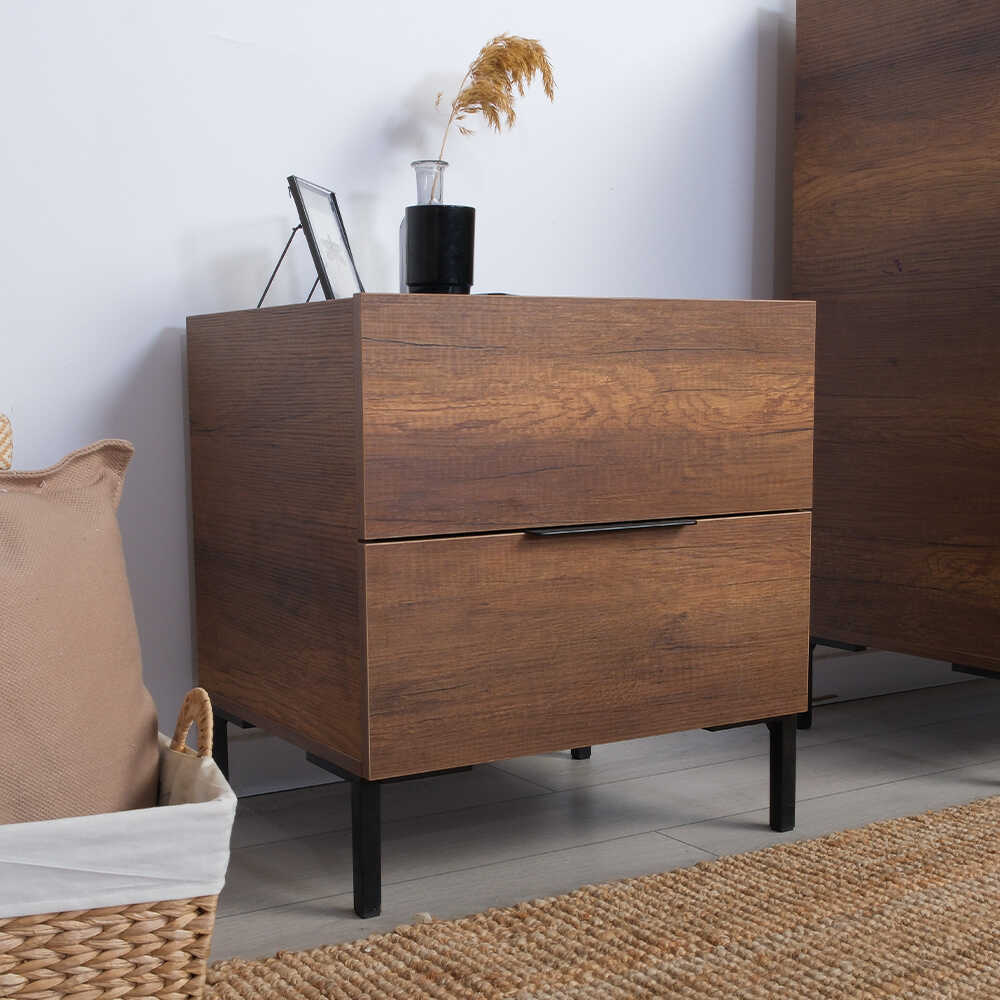 Noptiera KMD-1720-DD-1 Home Collection® Oryana, 2 sertare, Alb - Nuc, 55x59x44 cm - Nuc | SKU: KMD-1720-DD-1, KMD-1720-OO-1, KMD-1720-FF-1