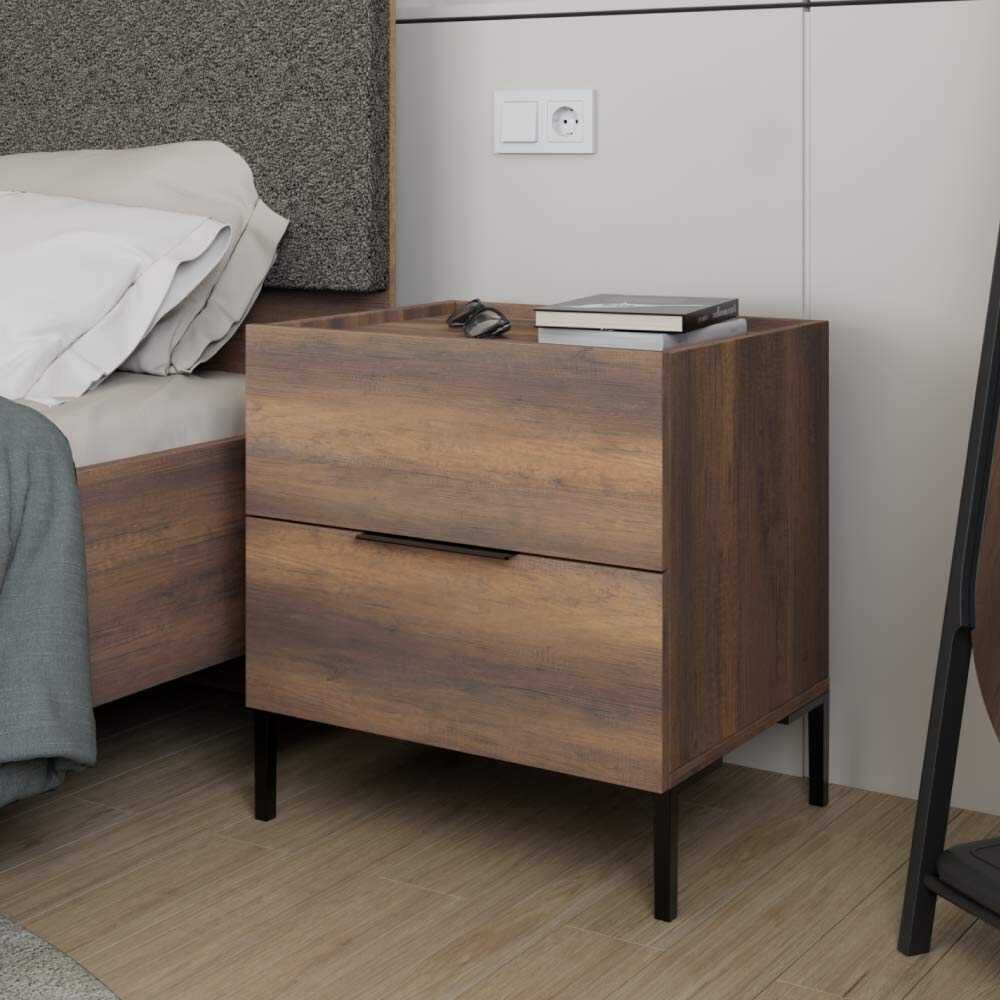 Noptiera KMD-1720-DD-1 Home Collection® Oryana, 2 sertare, Alb - Nuc, 55x59x44 cm - Nuc | SKU: KMD-1720-DD-1, KMD-1720-OO-1, KMD-1720-FF-1