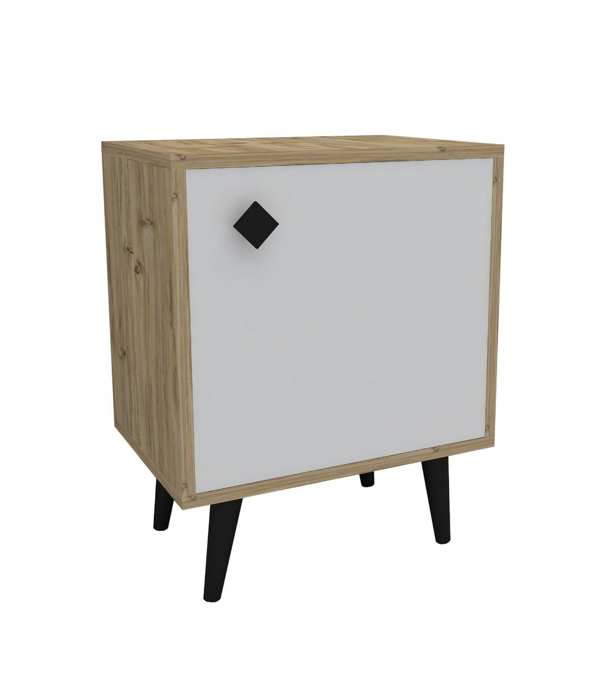 Noptiera Hastikoz cu usa, Alb - Stejar - Lemn, Natural, 45x65x35 cm - Stejar Alb