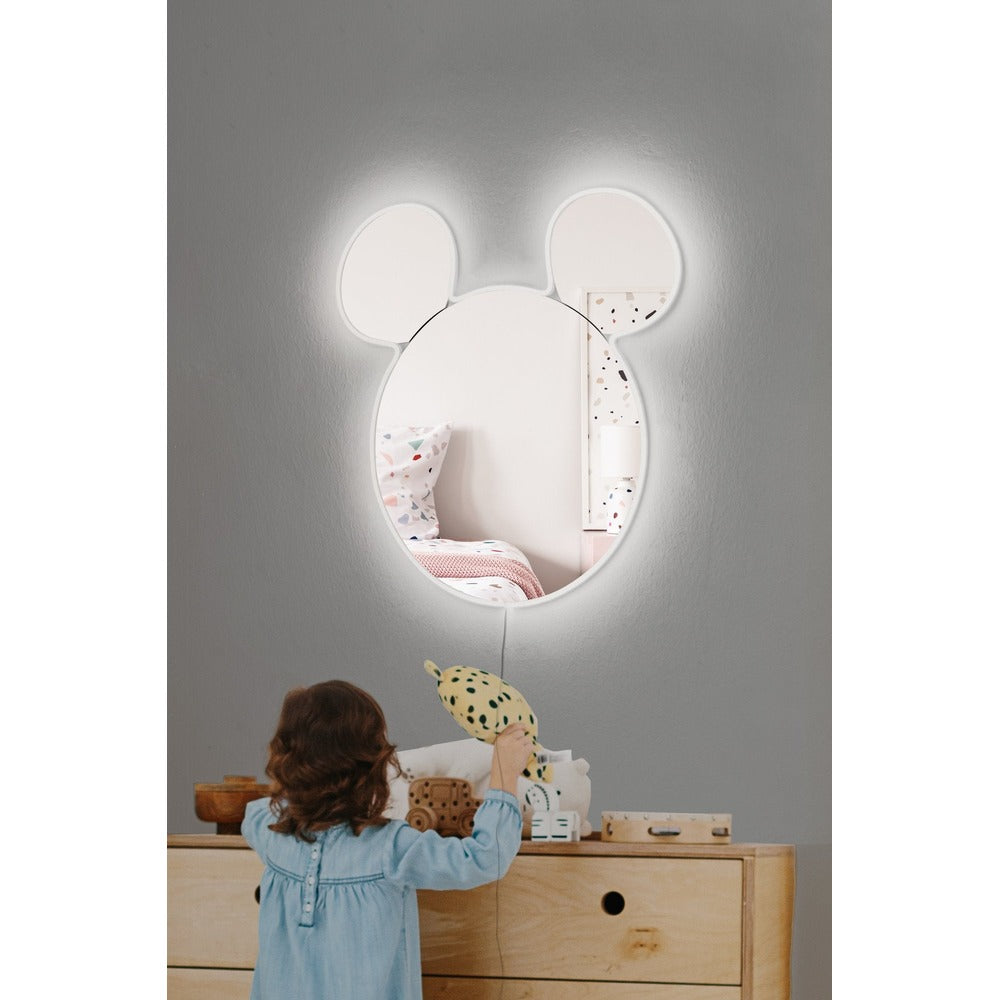 Oglinda decorativa Mickey Mirrorland, roz - alb - galben, 53x50 cm - Alb