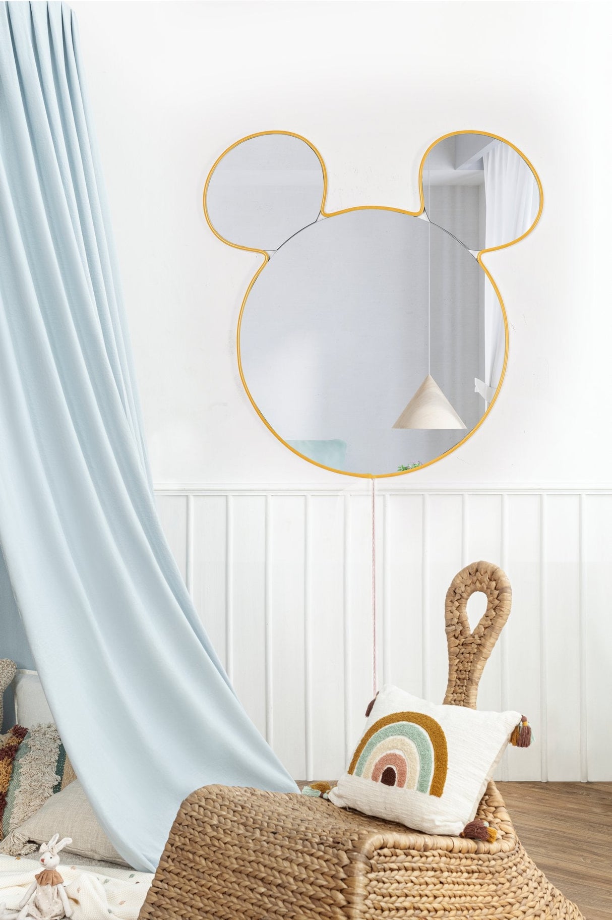 Oglinda decorativa Mickey Mirrorland, roz - alb - galben, 53x50 cm - Yellow