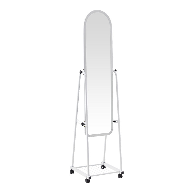 Oglinda pe roti cu raft Lomna, Alb - Negru, metal/, 38x37x160 cm - Alb