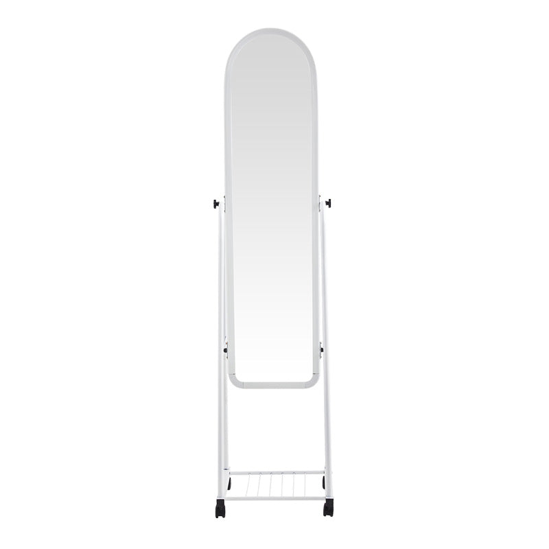 Oglinda pe roti cu raft Lomna, Alb - Negru, metal/, 38x37x160 cm - Alb