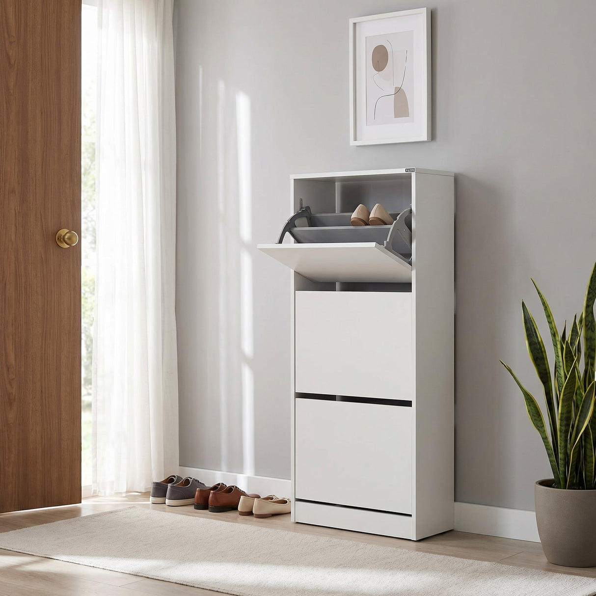 Pantofar SHC-330-BB-1 Home Collection® Compact Plus, 12 Perechi, 3 Compartimente, Alb - Stejar - Mov, 51x119x26 cm - Alb | SKU: SHC-330-BB-1