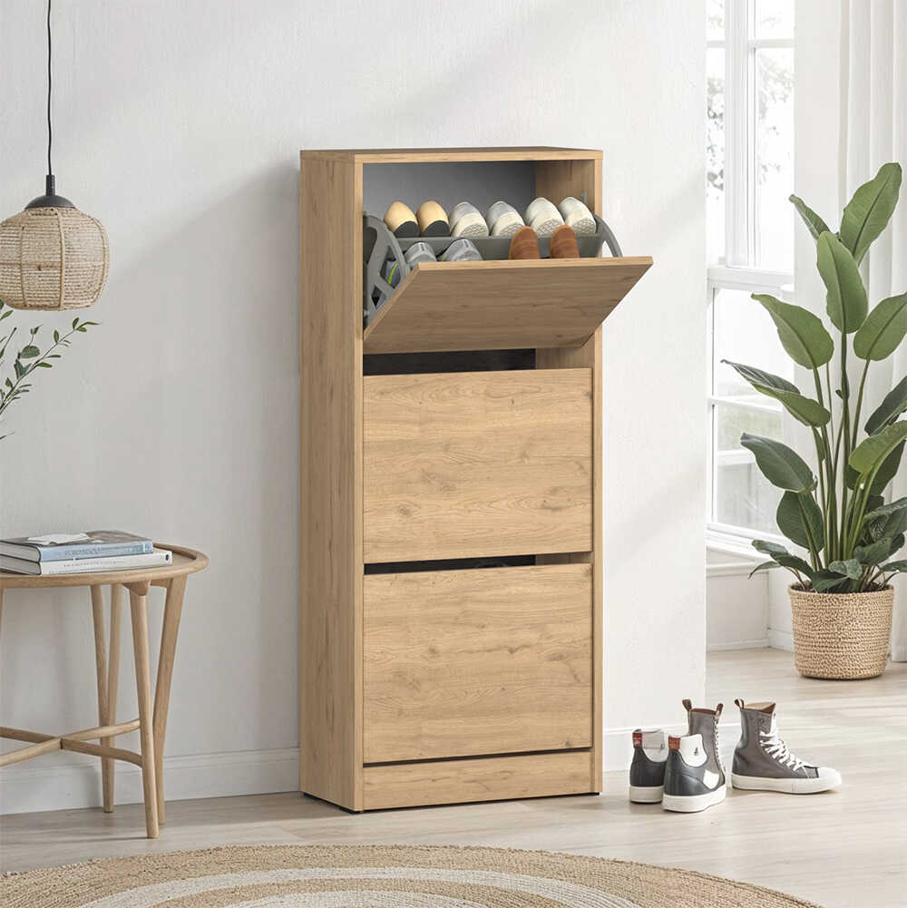 Pantofar SHC-330-BB-1 Home Collection® Compact Plus, 12 Perechi, 3 Compartimente, Alb - Stejar - Mov, 51x119x26 cm - Stejar | SKU: SHC-330-FF-1