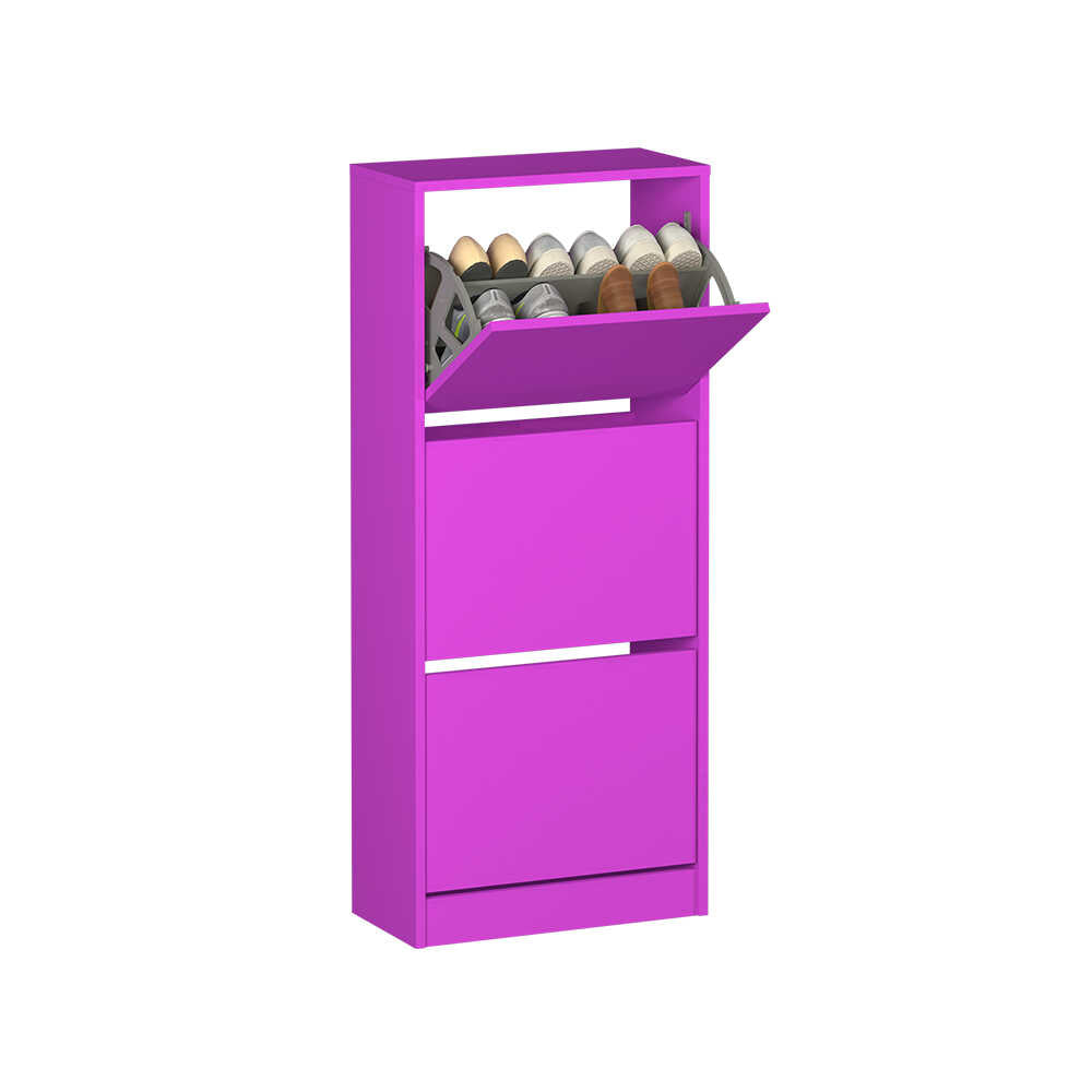 Pantofar SHC-330-BB-1 Home Collection® Compact Plus, 12 Perechi, 3 Compartimente, Alb - Stejar - Mov, 51x119x26 cm - Mov | SKU: SHC-330-BB-1, SHC-330-FF-1, SHC-330-UU-1