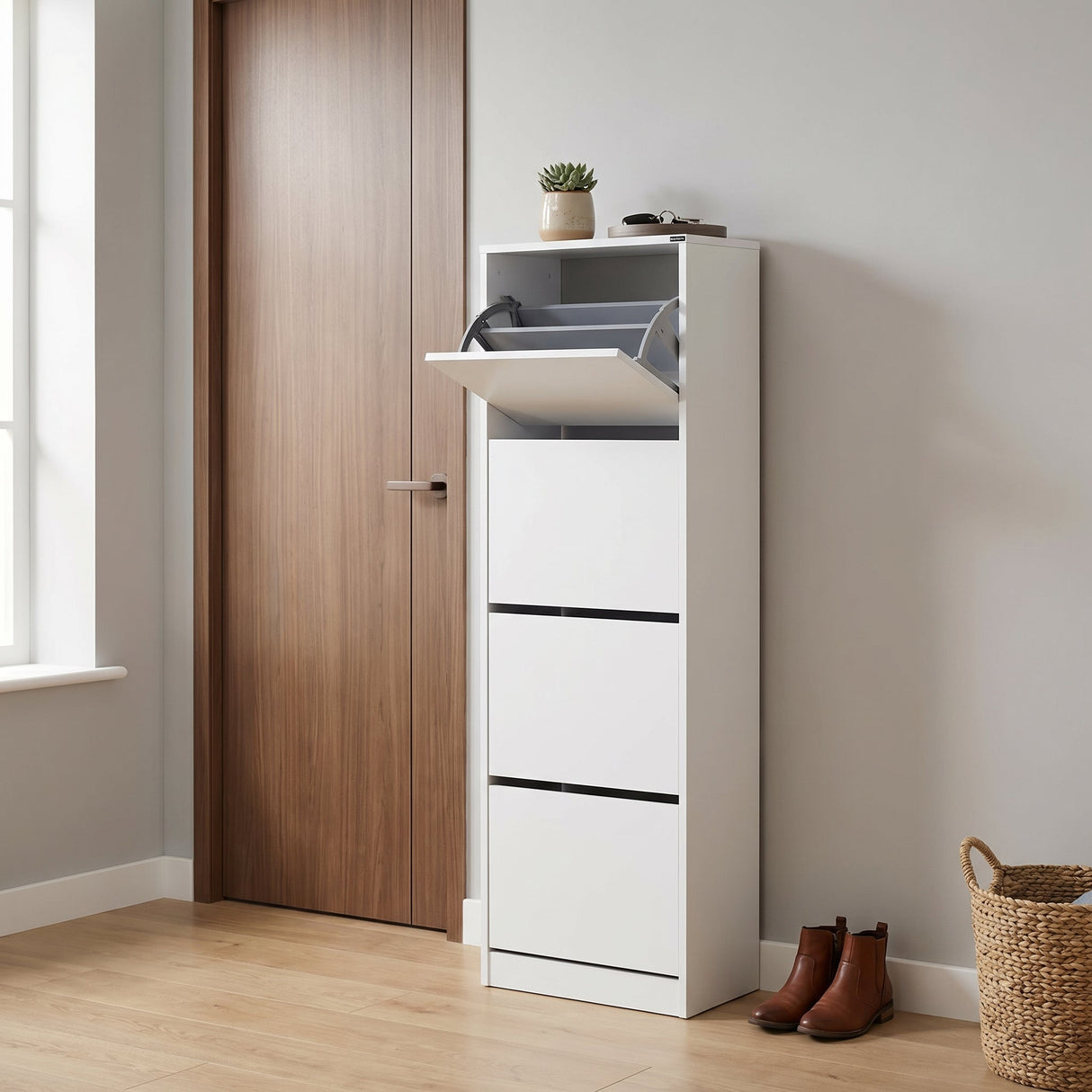 Pantofar SHC-340-BB-1 Home Collection® Compact XL, 16 Perechi, 4 Compartimente, Alb - Natur, 51x157x26 cm - Alb | SKU: SHC-340-BB-1, SHC-340-FF-1