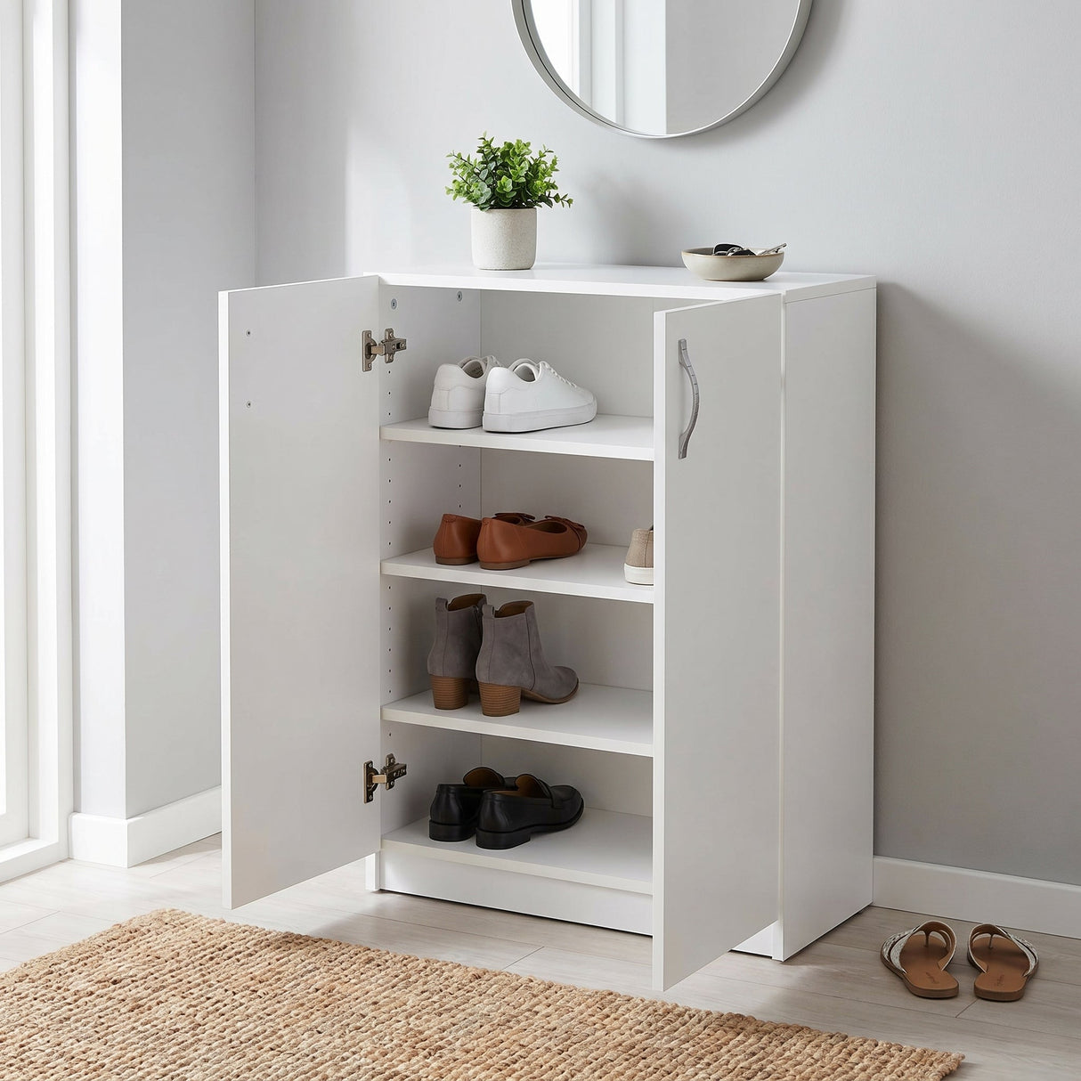 Pantofar A2620 Home Collection® Double, 2 usi, 3 rafturi, capacitate 12-16 perechi, Alb, 70x90x33 cm