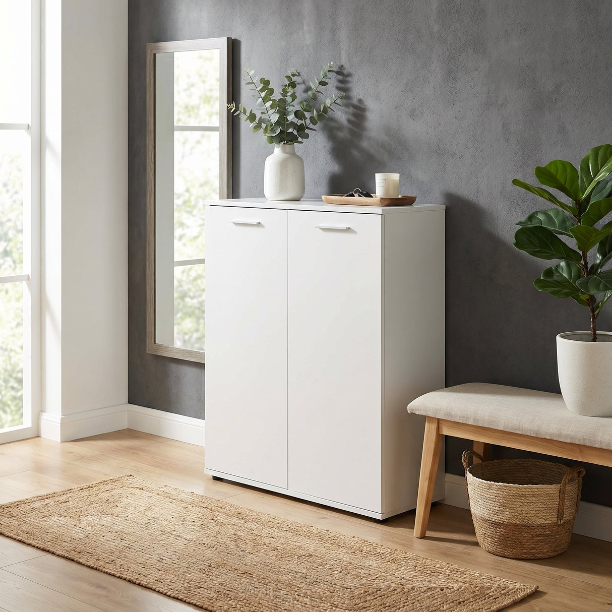 Pantofar ADR-520-BB-1 Home Collection® Elegance, 2 usi, 5 rafturi, capacitate 24 perechi incaltaminte, Alb - Natur, 91x108x35 cm - Alb | SKU: ADR-520-BB-1