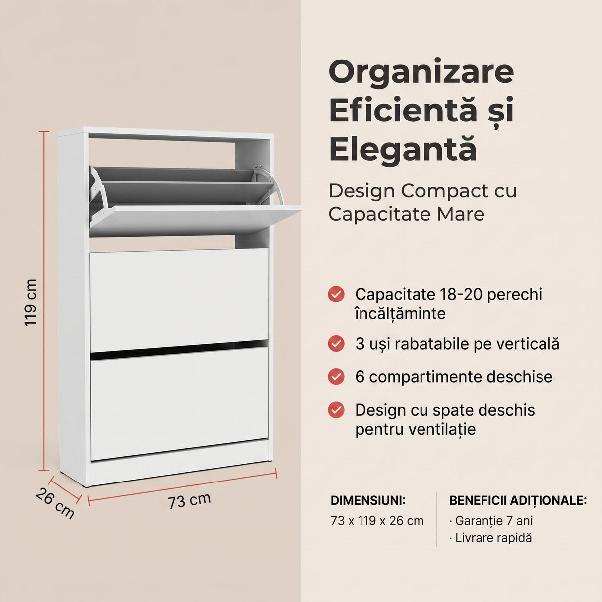 Pantofar SHC-530-BB-1 Home Collection® Max Plus, 18 Perechi, 3 Compartimente, 73x119x26 cm - Alb | SKU: SHC-530-BB-1, SHC-530-FF-1, SHC-530-UU-1, SHC-530-KK-1, SHC-530-HH-1, SHC-530-OO-1
