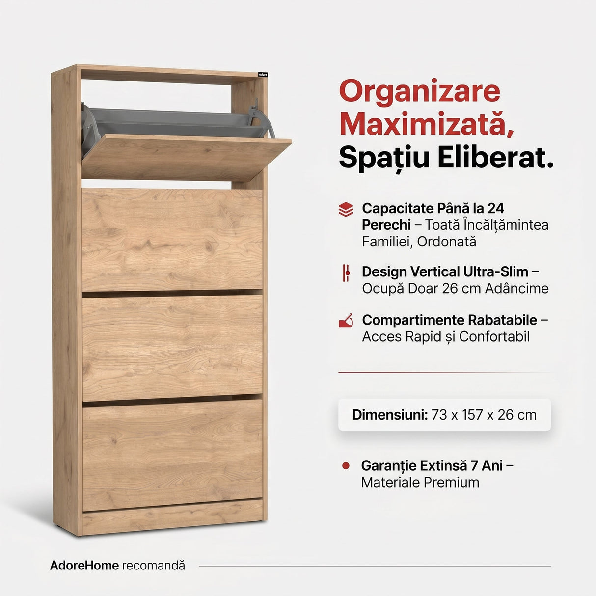 Pantofar SHC-540-BB-1 Home Collection® Max XL, 24 Perechi, 4 Compartimente, 73x157x26 cm - Natural | SKU: SHC-540-FF-1
