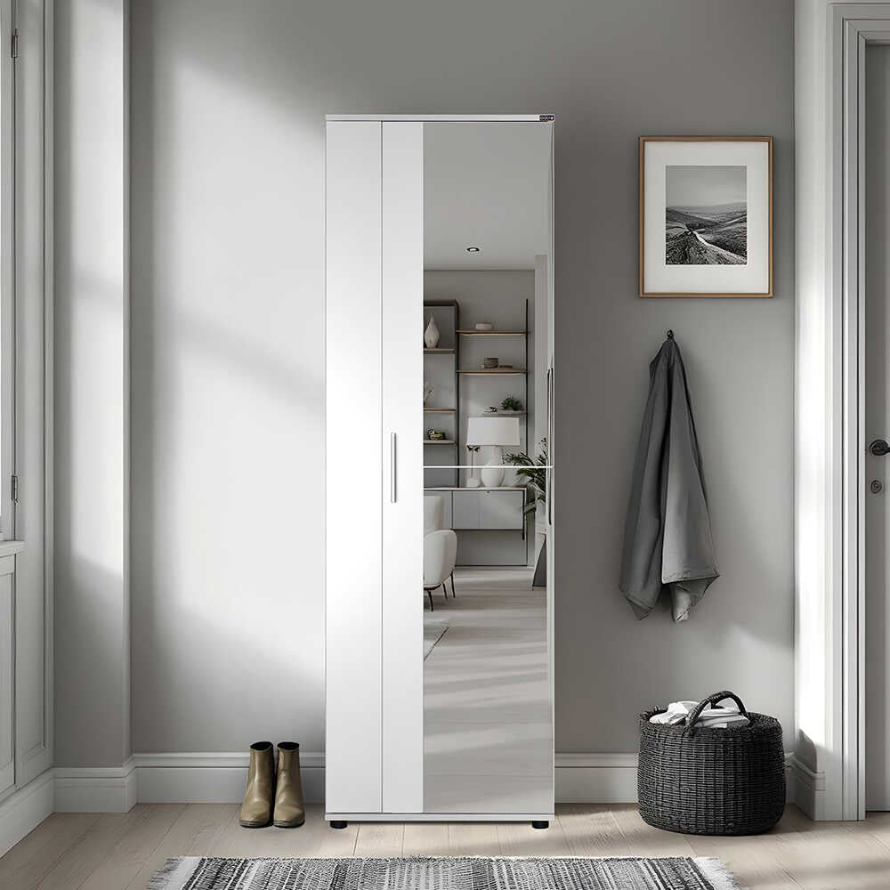 Pantofar SHC-629-BB-2 Home Collection® Porto, 2 usi reversibile cu oglinda, 10 rafturi, capacitate 28 perechi, Alb - Natur, 60x187x36 cm - Alb | SKU: SHC-629-BB-2
