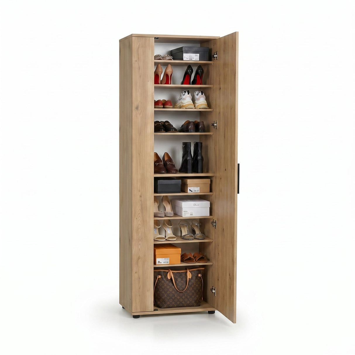 Pantofar SHC-629-BB-2 Home Collection® Porto, 2 usi reversibile cu oglinda, 10 rafturi, capacitate 28 perechi, Alb - Natur, 60x187x36 cm - Natur | SKU: SHC-629-FF-2