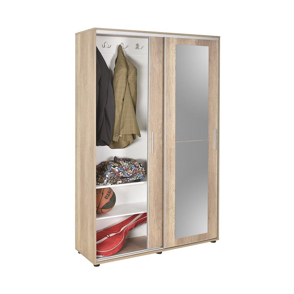 Pantofar PRT-720-TT-3 Home Collection® Porto cu cuier, 2 usi cu oglinda, 12 rafturi, capacitate 35 perechi incaltaminte, Natur, 120x212x40 cm