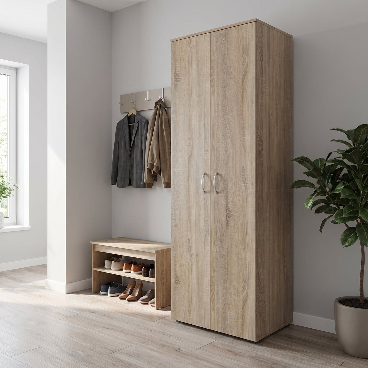 Dulap pantofi cu functie organizare Racka, Lemn, Diverse culori, 58x34x186 cm - Stejar