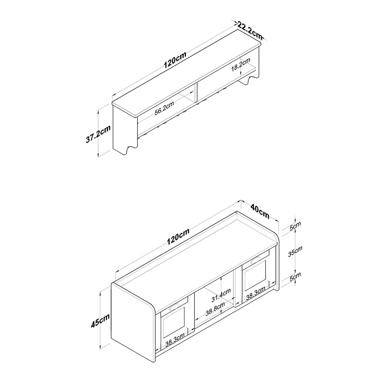 Pantofar cu taburet si cuier Zuleyha, Alb, 120x45x40 cm