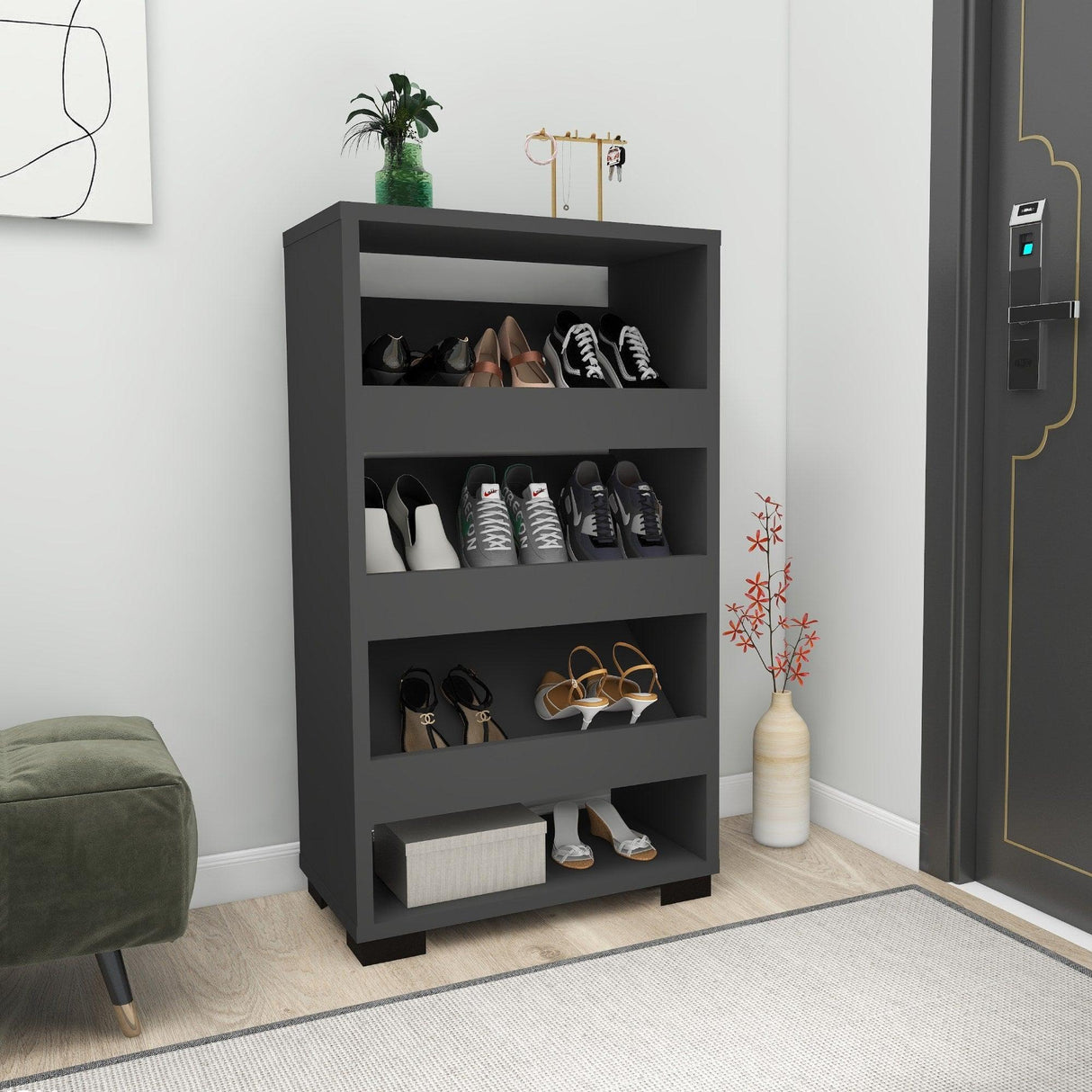 Pantofar Nasem Large, 4 Compartimente, 45x82x28 cm - Gri