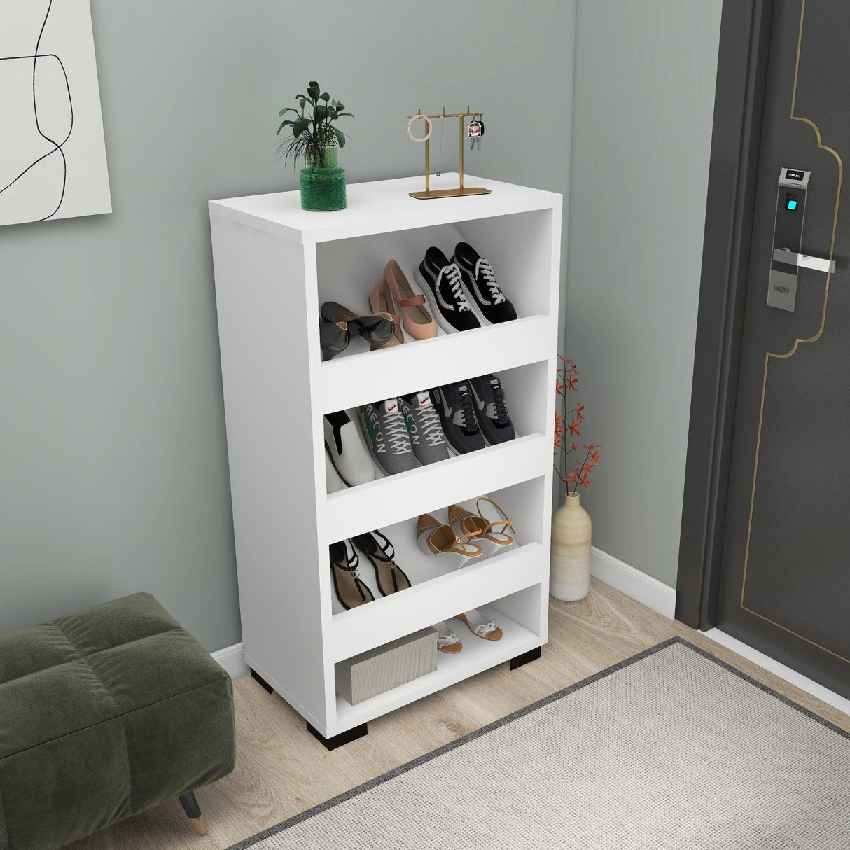 Pantofar Nasem Large, 4 Compartimente, 45x82x28 cm - Alb