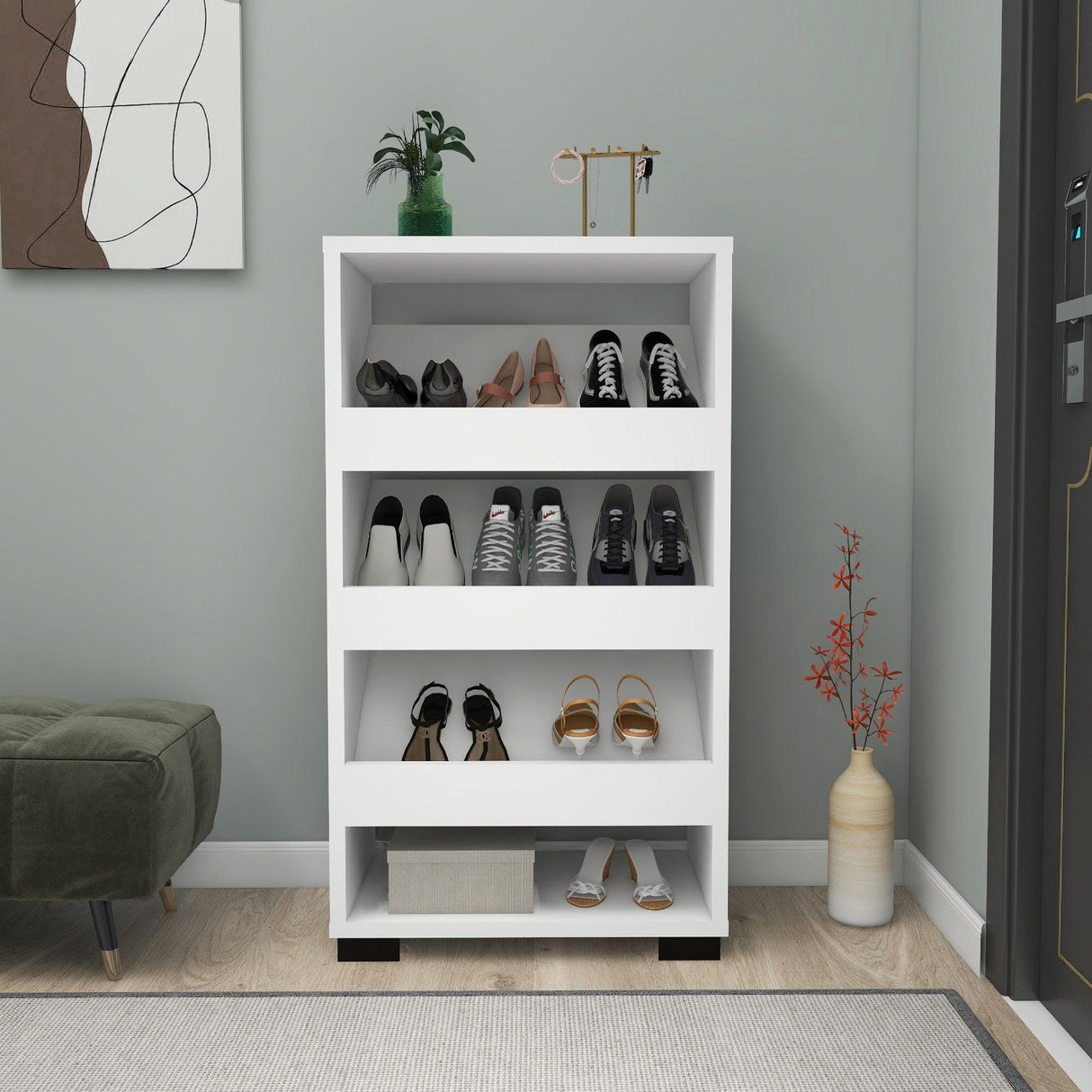 Pantofar Nasem Large, 4 Compartimente, 45x82x28 cm - Alb