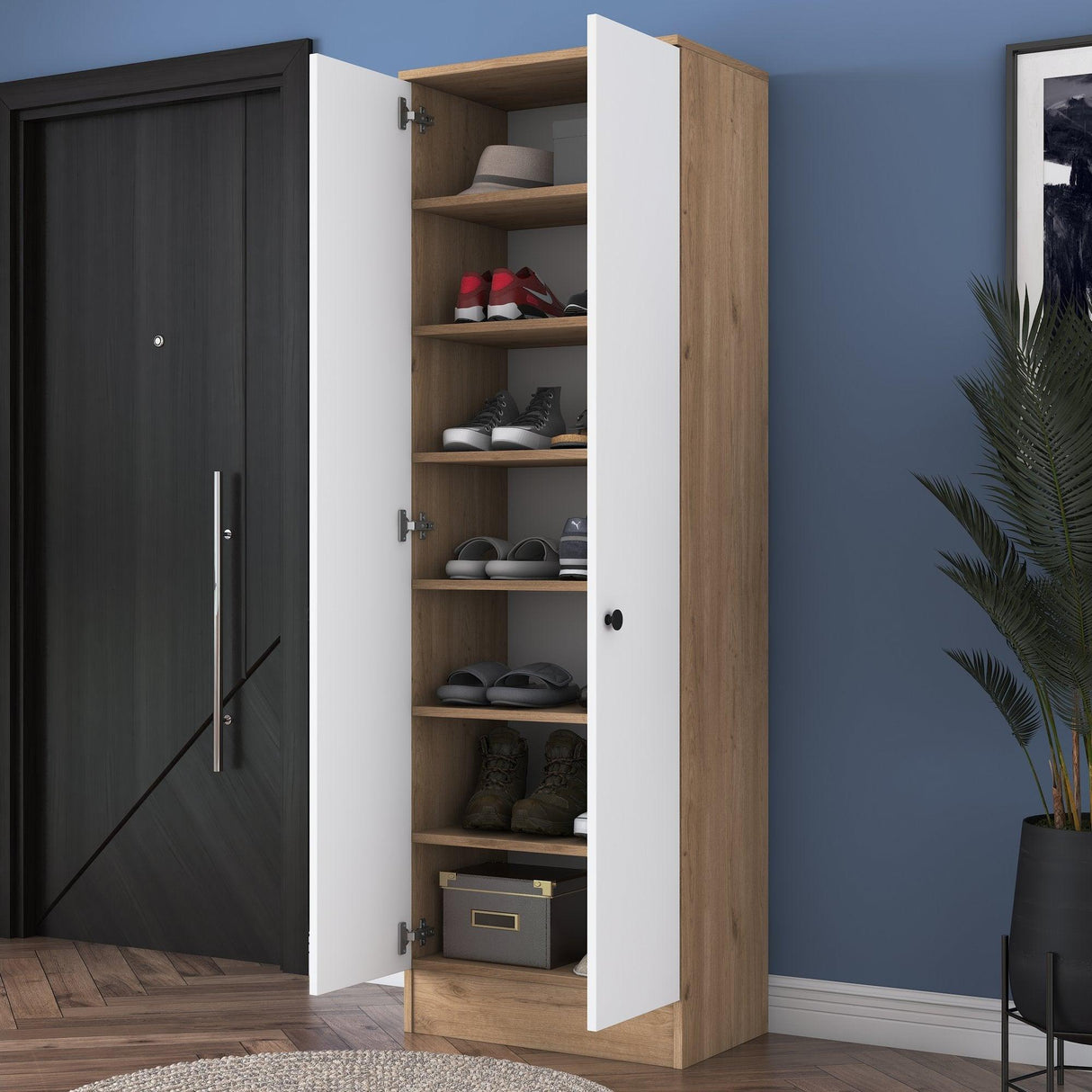 Pantofar Vivre cu 6 rafturi, Alb, 60x183x38 cm - Nuc Alb
