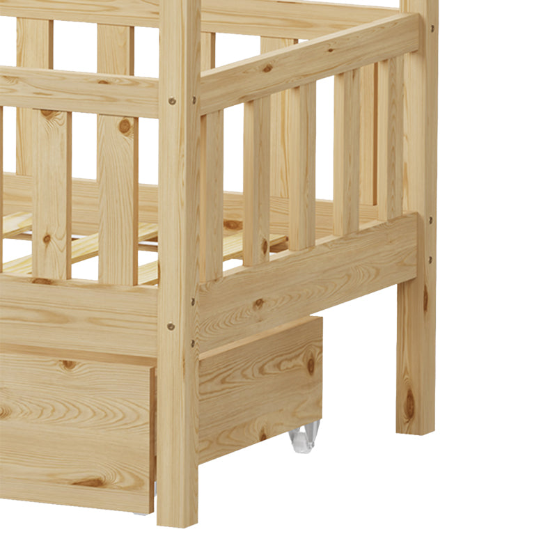 Pat bebe Bendina de tip Montessori cu sertar din lemn de pin, Natural, 70x140 cm