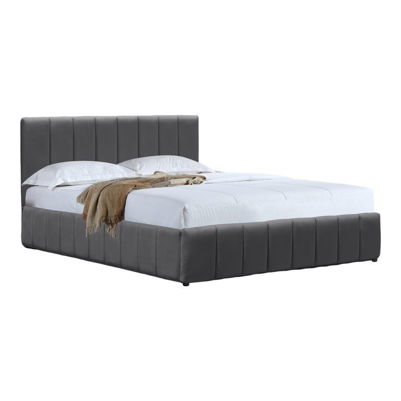 Pat cu spatiu de depozitare Snuggle, Catifea, Antracit - Gri, 160x200 cm - Pat cu spatiu de depozitare Snuggle, Catifea, Antracit - Gri, 160x200 cm