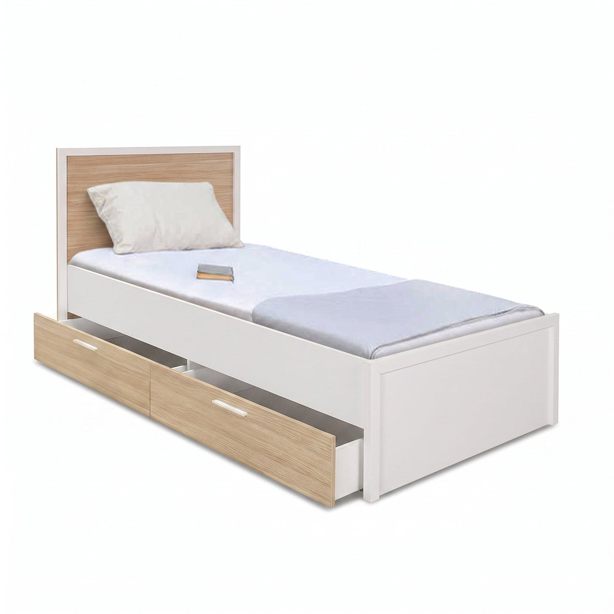 Pat de o persoana KRC-1402-MB-2 Home Collection® London cu sertare, Alb, 113x103x204 cm