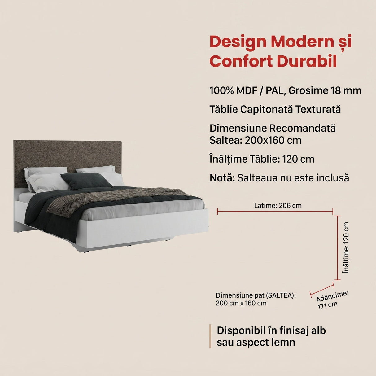 Pat dublu KRY-1616-DD-3 Home Collection® Oryana, 171x120x206 cm - Alb | SKU: KRY-1616-DD-3, KRY-1616-OO-3, KRY-1716-FF-3, KRY-1716-OO-3