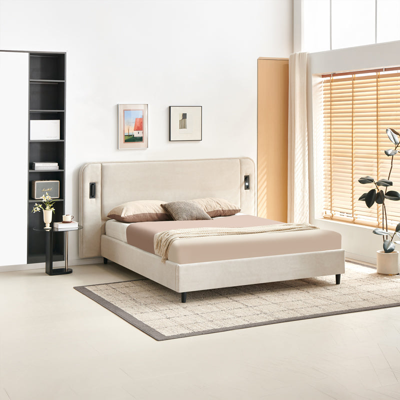 Pat dublu Fomo, Diverse culori, 160x200 cm - Bej - Gri | SKU: 279-000034 | Pat dublu Fomo, 160x200 cm, varianta Bej - Gri, produs pentru amenajarea locuinței, disponibil online în România la CasaMob