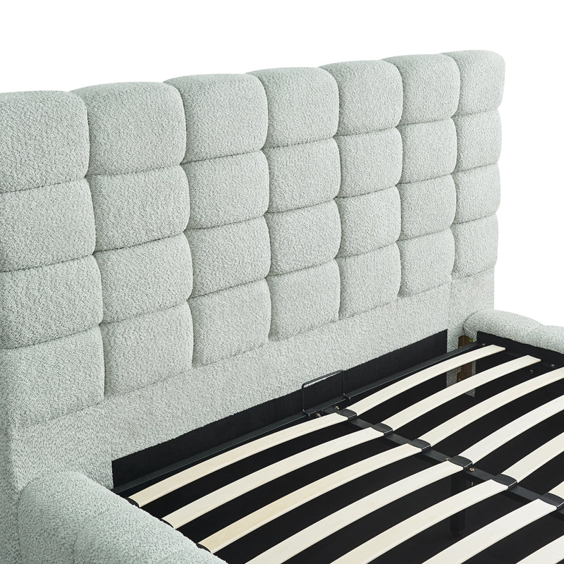 Pat dublu Pernant, cu depozitare, bouclé, Diverse culori, 160x200 cm - Gri deschis | SKU: 429-000005 | Pat dublu Pernant, cu depozitare, bouclé, 160x200 cm, varianta Gri deschis, produs pentru amenajarea locuinței, disponibil online în România la CasaMob