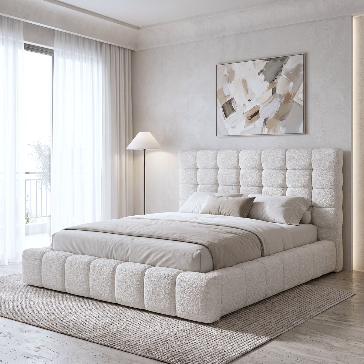 Pat dublu Pernant, cu depozitare, bouclé, Diverse culori, 160x200 cm - Crem | SKU: 429-000006 | Pat dublu Pernant, cu depozitare, bouclé, 160x200 cm, varianta Crem, produs pentru amenajarea locuinței, disponibil online în România la CasaMob