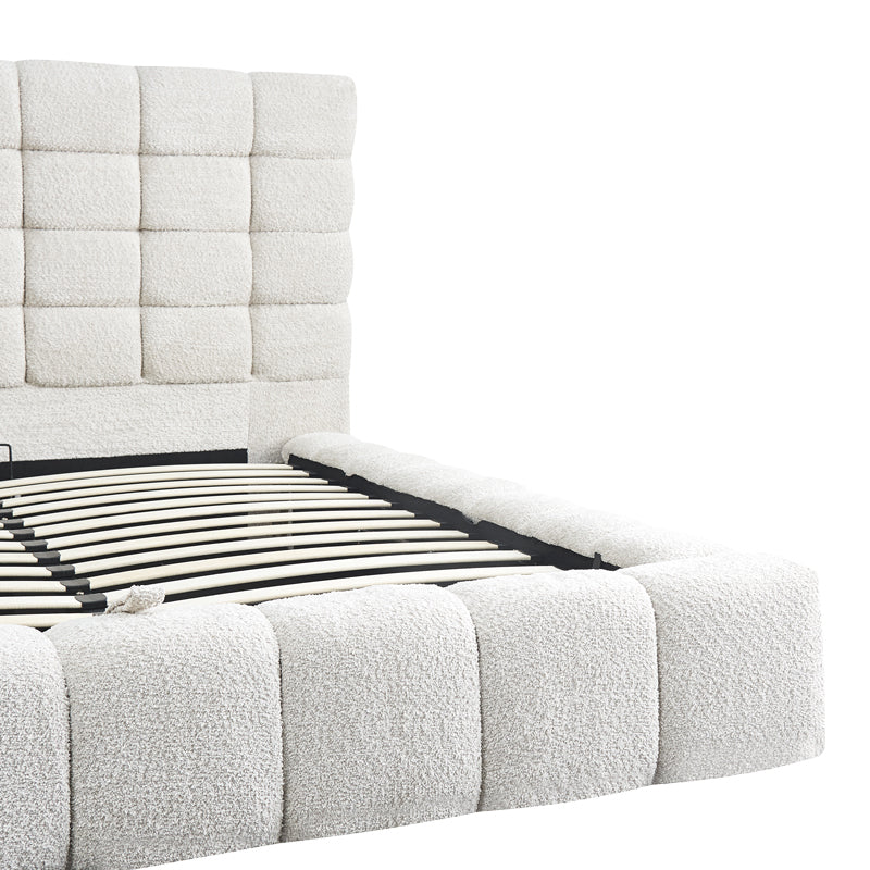 Pat dublu Pernant, cu depozitare, bouclé, Diverse culori, 160x200 cm - Crem | SKU: 429-000006 | Pat dublu Pernant, cu depozitare, bouclé, 160x200 cm, varianta Crem, produs pentru amenajarea locuinței, disponibil online în România la CasaMob