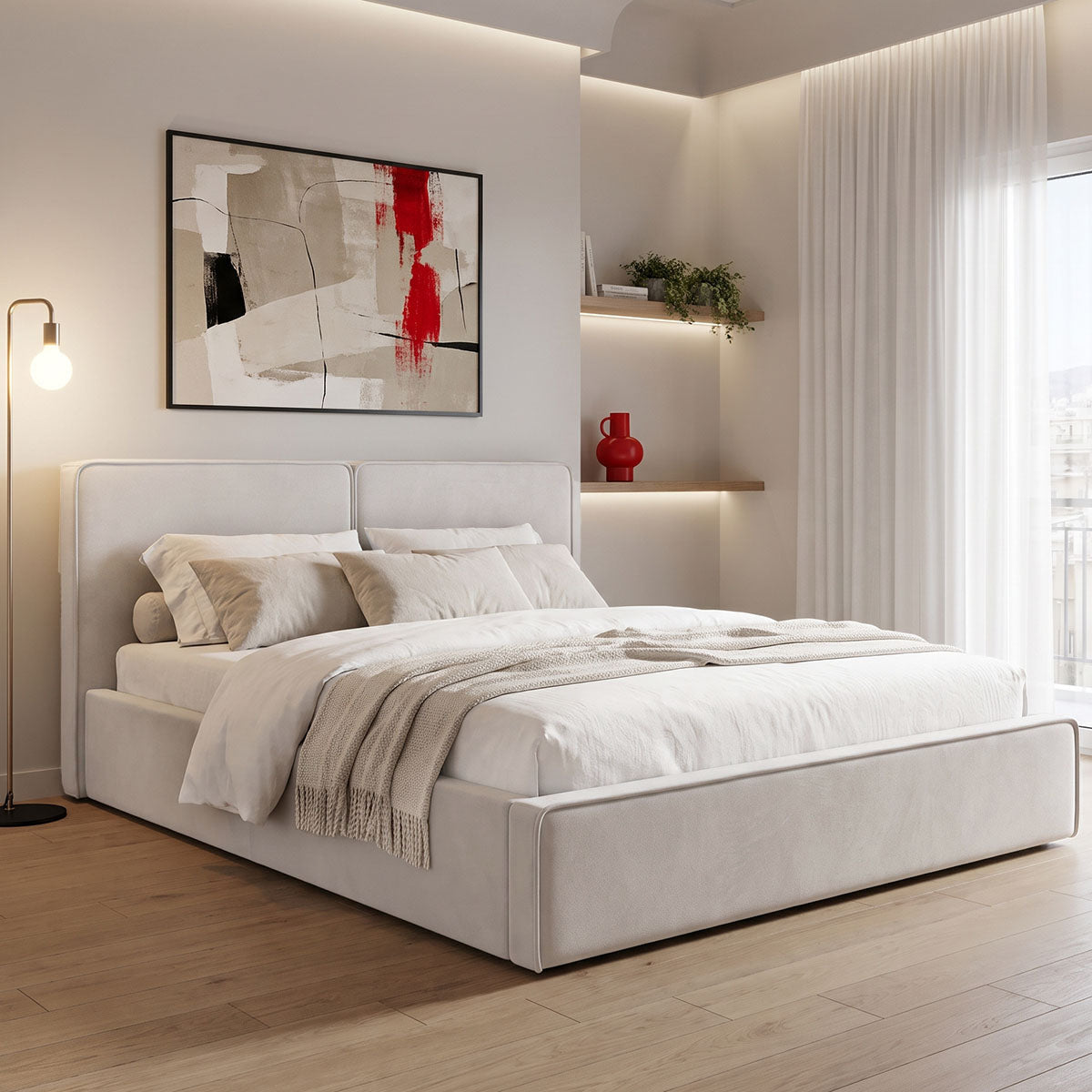 Pat dublu Zento, Diverse culori, 160x200 cm - Bej - Gri | SKU: 388-000043 | Pat dublu Zento, 160x200 cm, varianta Bej - Gri, produs pentru amenajarea locuinței, disponibil online în România la CasaMob