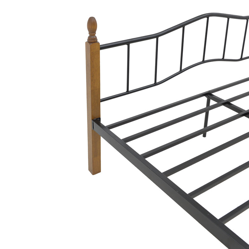 Pat queen size Faryn nuc lemn-negru metal, 150x190 cm