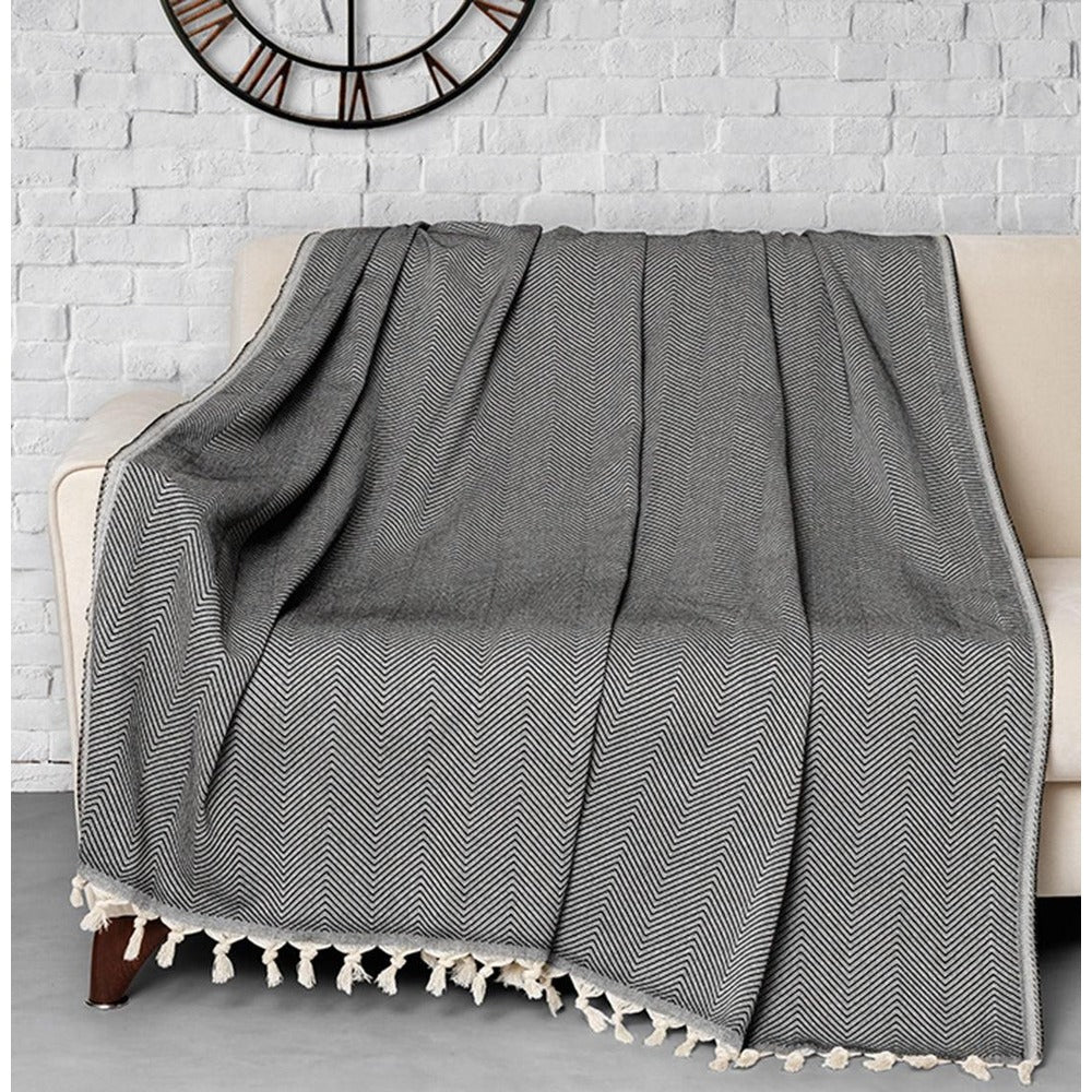 Patura Chenille, Alb Negru, 170x230 cm
