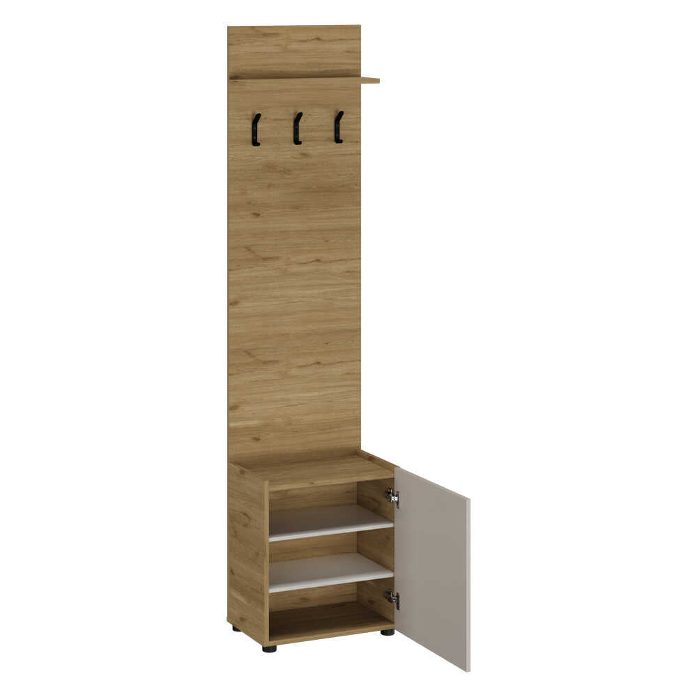 Cuier cu pantofar PRT-813-FV-1 Home Collection® Porto, 1 ușă și 3 agățători, Stejar-Bej, 51x210x34 cm