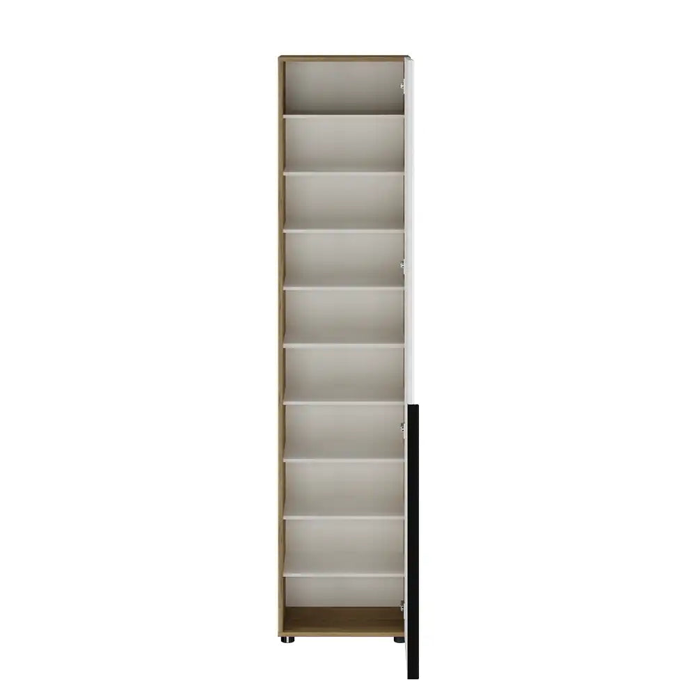 Pantofar cu oglindă PRT-819-FV-2 Home Collection® Porto, 1 ușă și 10 compartimente, Stejar-Bej, 47x210x34 cm