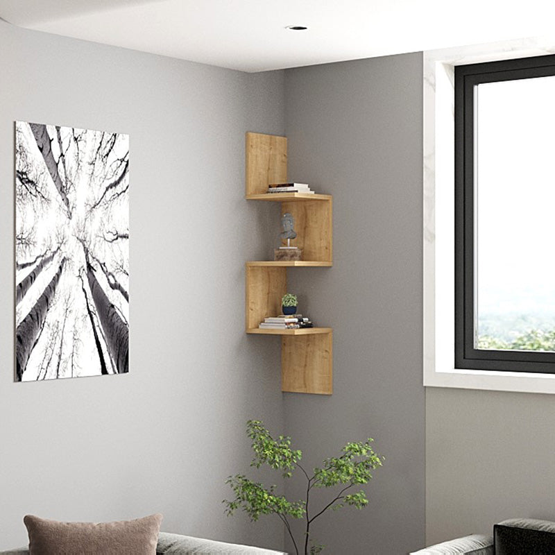 Raft coltar de perete Insta, Lemn, Antracit - Stejar, 25x25x105 cm - Stejar