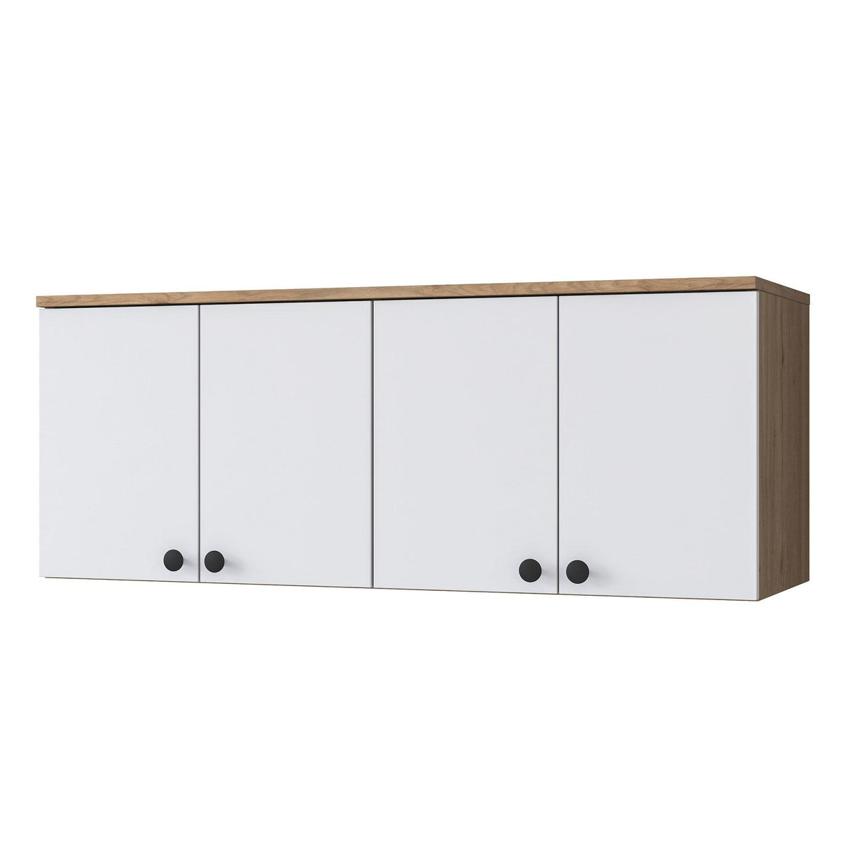 Raft de Bucatarie Nehir cu 4 Usi, Alb - Nuc, 120x47x42 cm