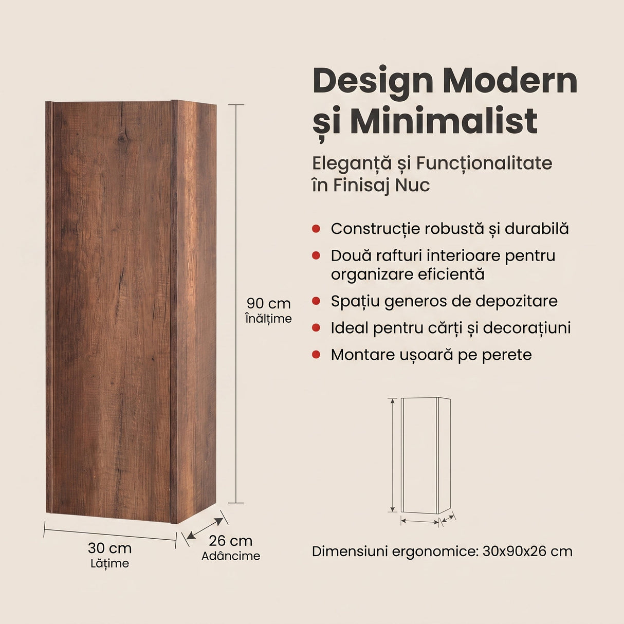 Raft de perete RAF-510-OO-1 Home Collection® Vertical, Nuc, 30x90x26 cm