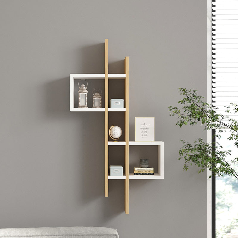 Raft de perete Garel, Lemn, 53x19x108 cm - Stejar-Alb