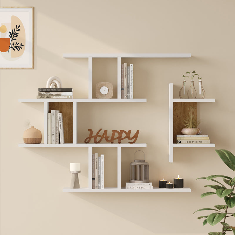 Raft de perete Ledia, MDF, 111x15x78 cm - Alb-Stejar