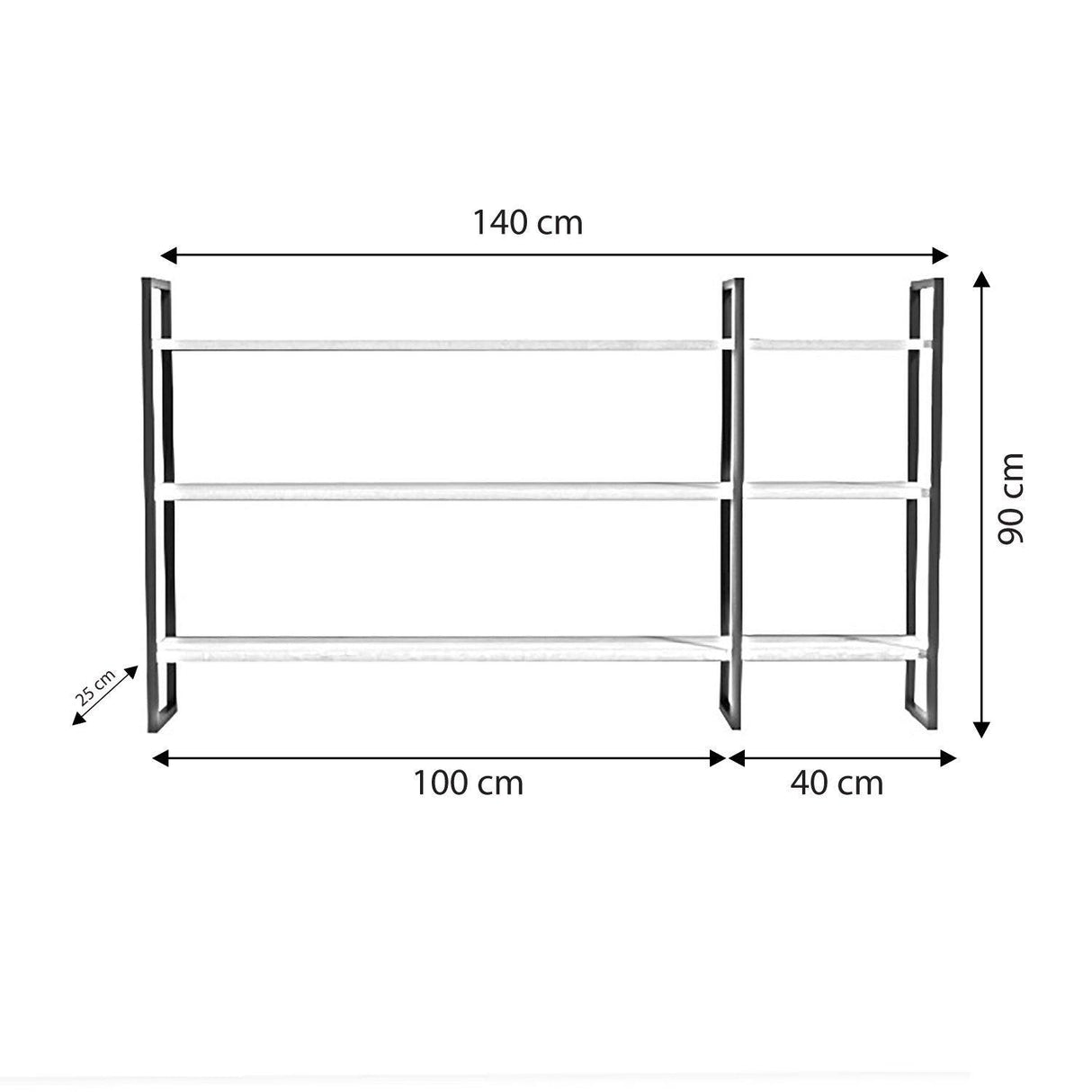 Raft De Perete Raiden cu 3 Rafturi si cadru Metal, Stejar, 140x90x25 cm